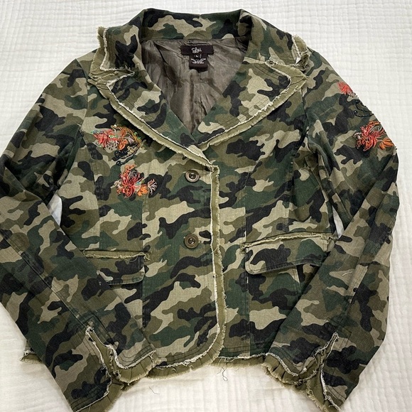 Luii Jackets & Blazers - Luii Green Camo Utility Jacket with Embroidered Accents